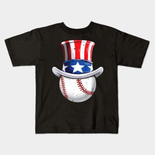 Baseball Uncle Sam 4th of July Boys American Flag Kids T-Shirt